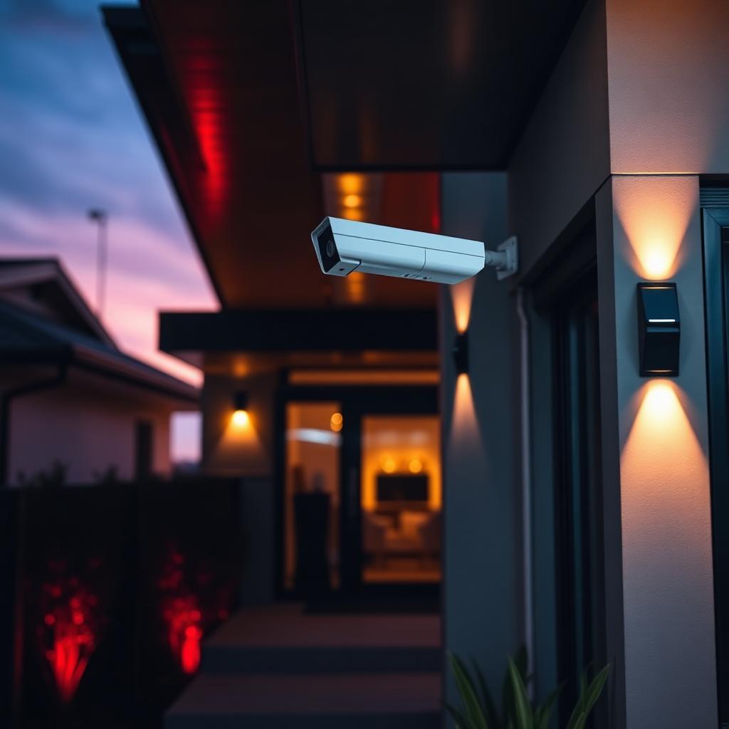 Modern home with security camera